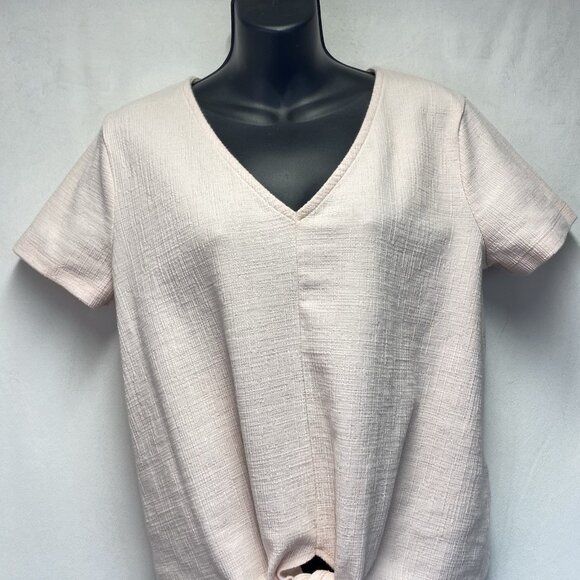 J.Crew Textured Short Sleeve V-Neck Knotted Front Top Women Medium Blush Pink - Picture 8 of 10